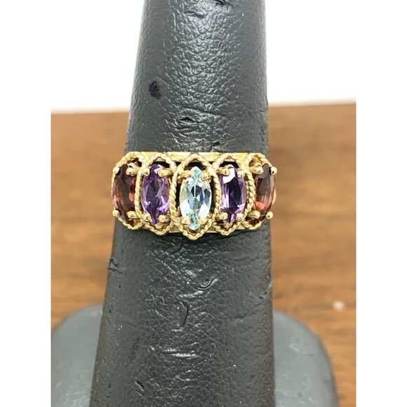 10k Yellow Gold Multi Color Gemstone Cubic Zirconia Estate Women's Size 6.75 - Picture 7 of 14